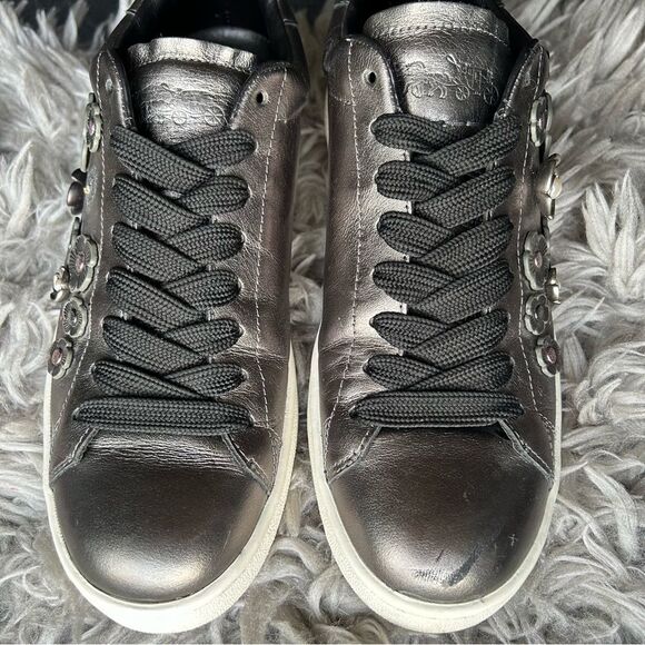 Coach Tea Rose Floral Embellished Metallic Leather Sneakers womens shoe size 9 B - Picture 5 of 13